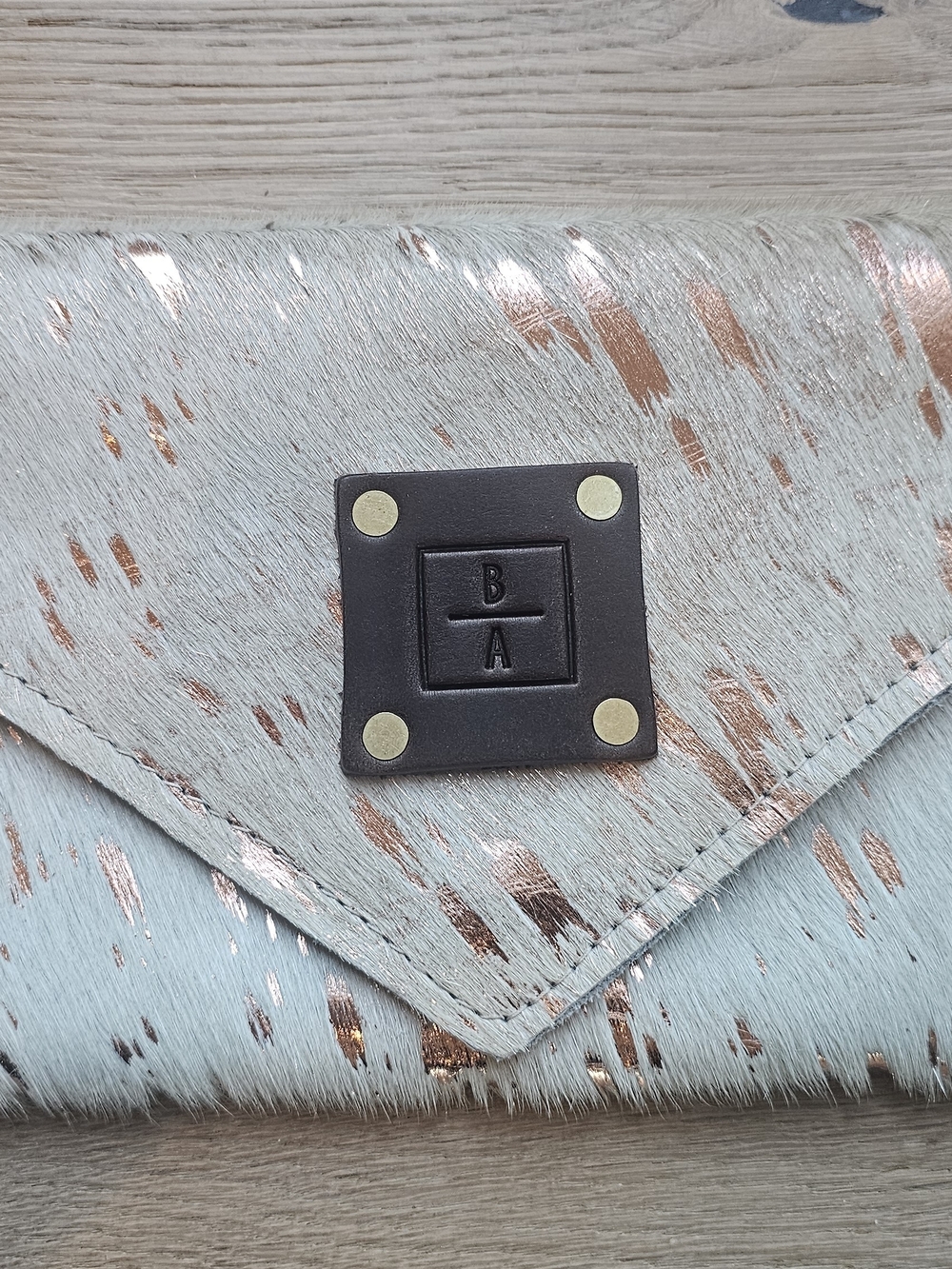 Bergamot + Amor Post Envelope FG leather White HOH Clutch with Rose Gold Accents